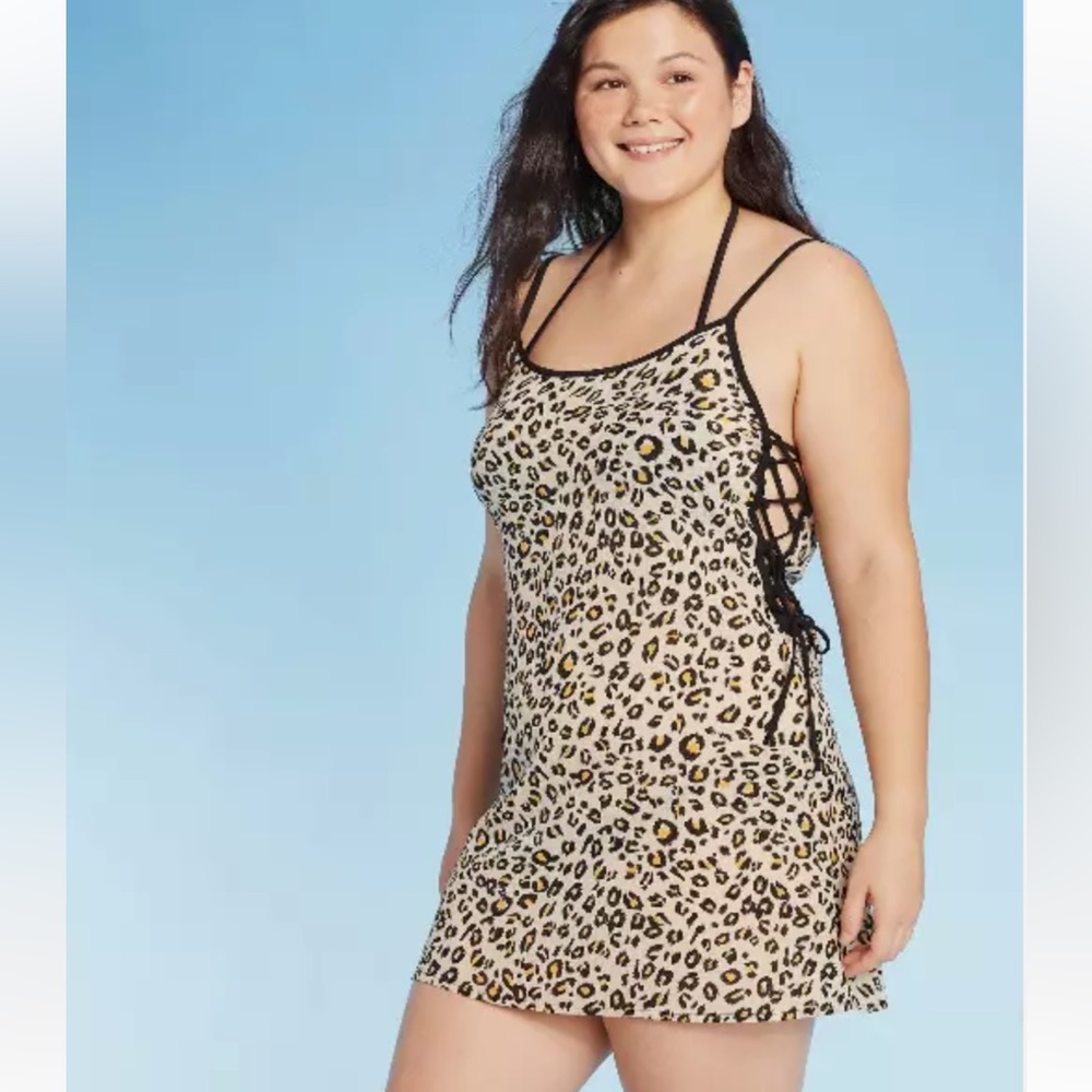 Juniors' Side Lace-Up Cover Up Dress - Xhilaration - Animal Print - Size L